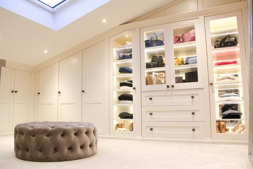 Dressing Room with display units and traditional features and Hendel and Hendel door furniture