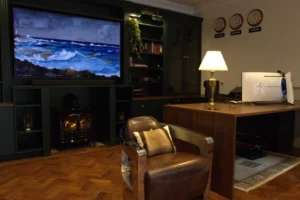 Study with walnut desk in a traditional style