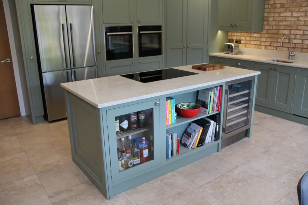 Traditional-in-frame-shaker-kitchen-spray-finished-in-green-with-a-quartz-top