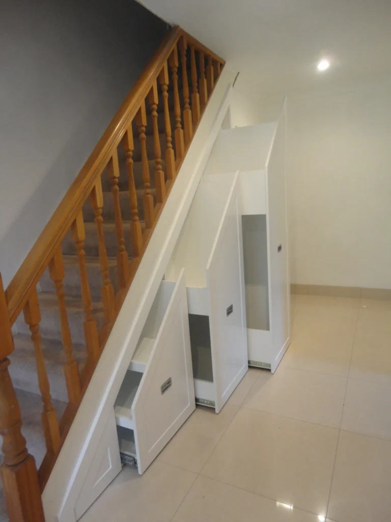Grey touch open under stairs storage
